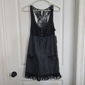 Free People Charcoal Lace and Herringbone Dress NWT size 4